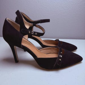 Vintage 90s Corso Como Heels Size 9 Black Studded Shoes Ankle Strap Pointed Toe