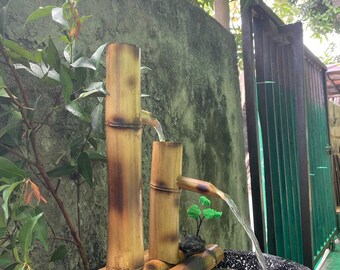 Bamboo Water Feature height 40cm, Fountain Japanese StyleBackyard Pond Outdoor, Rocking Pump Water Wheel ,shishi odoshi handmade