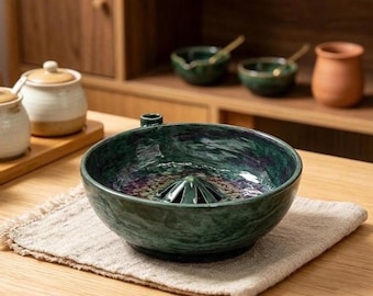 Ceramics Berry Washing Bowl with Drain Spout, Fruit Rinsing, Farmhouse Prep Bowl for Berries & Veggies,Tabletop Decor, Housewarming Gift