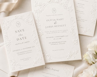 Ivory Floral Wedding Invitation Bundle | 4-Piece Editable Canva Suite | Invite, Details, RSVP & Save the Date