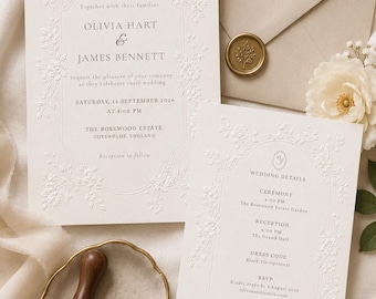 Ivory Floral Wedding Invitation Template | 2-Piece Canva Suite | Invitation & Details Card