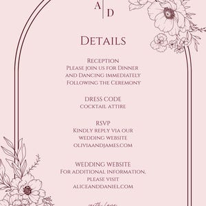 Burgundy Floral Canva Wedding Invitation Suite, Editable Digital Download image 3