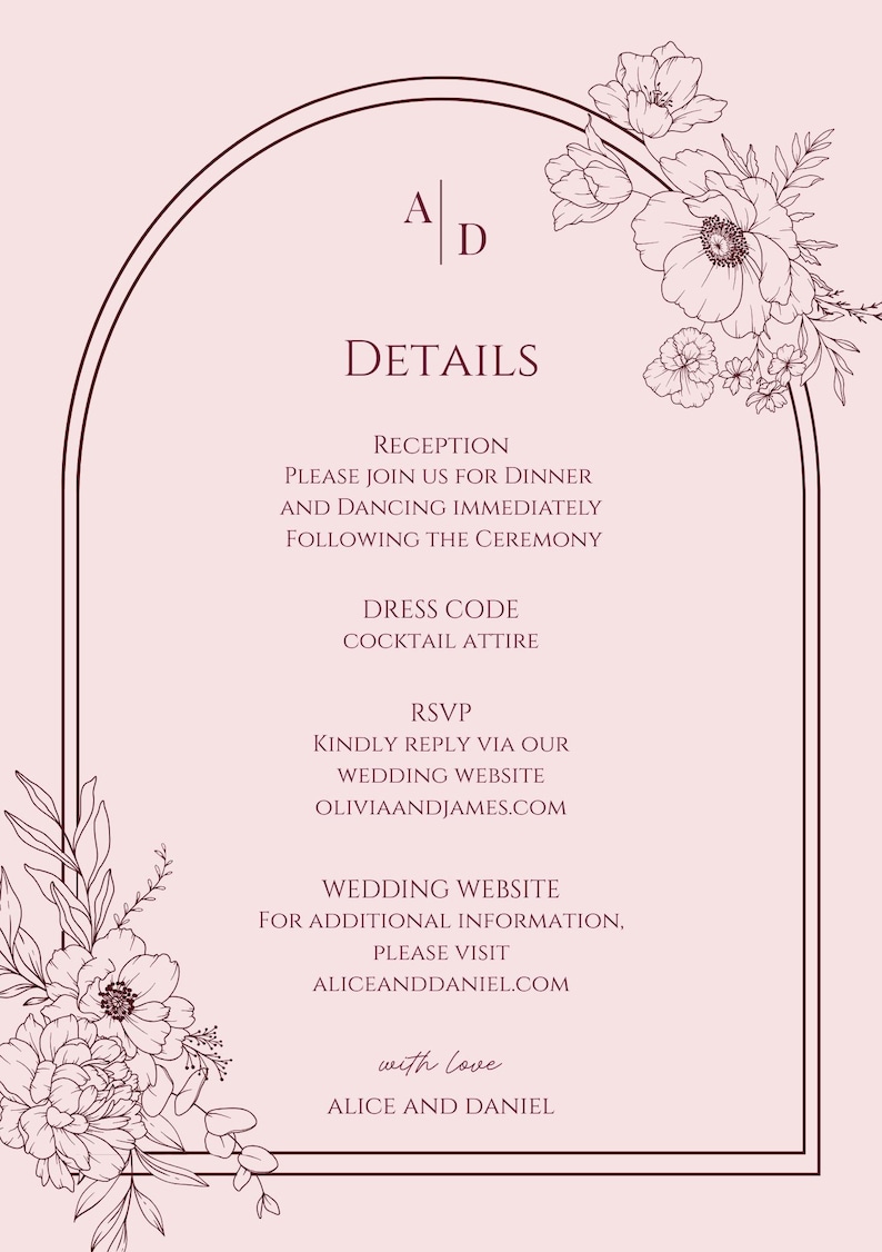 Burgundy Floral Canva Wedding Invitation Suite, Editable Digital Download image 3