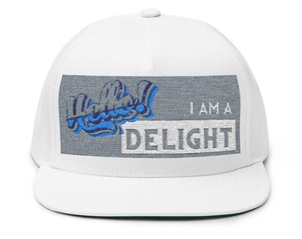 I Am a Delight flat bill cap | embroidered grey patch
