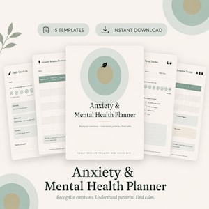 Anxiety Planner Printable, Mental Health Journal, CBT Mood Tracker, Self Care PDF Canva