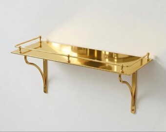 Solid Brass Floating Shelf with Gallery Rails: Modern Minimalist Living, Kitchen & Bathroom Storage (18" Width)