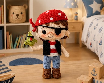 Handmade Crochet Pirate Doll