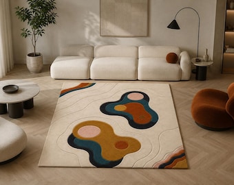 Hand Tufted Wool Abstract Rug, Modern Area Rug, Handmade Luxury Carpet, Contemporary Living Room Rug, Custom Size Wool Rug, Minimalist Home