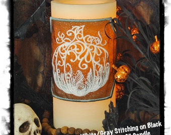 The Season of Autumn is Announced by the  Baroque Crow Embroidered Candle Wrap For LED Flameless Pillar Candles.