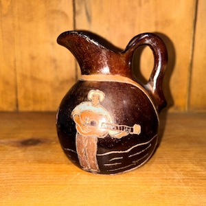 Vintage 1994 Chulucanas Peru Pottery Pitcher - Handcrafted Folk Art Clay Vase Signed N Lopez