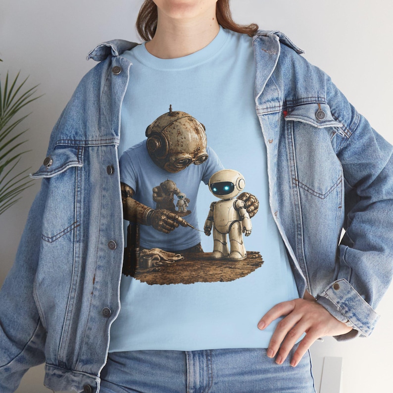 Grafisch robot-T-shirt, vintage robotkunstwerk, casual T-shirt voor dagelijks gebruik, cadeau sciencefictionliefhebber afbeelding 6