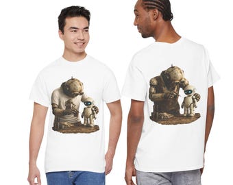 Grafisch robot-T-shirt, vintage artwork, casual katoenen T-shirt voor heren