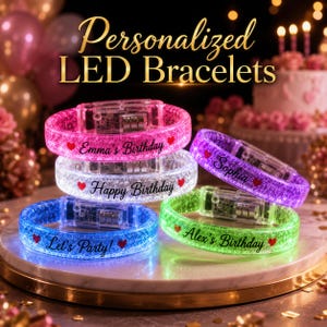 20-100Pcs Personalized LED Light Up Bracelets for Birthdays, Quinceaneras, Weddings, Hen Parties & Concerts