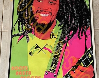 Vintage Bob Marley Felt Neon Blacklight Poster, 1981, Roots
