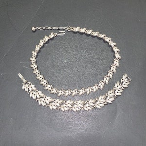 Vintage Trifari Brushed Silver Tone Leaf Necklace and Bracelet