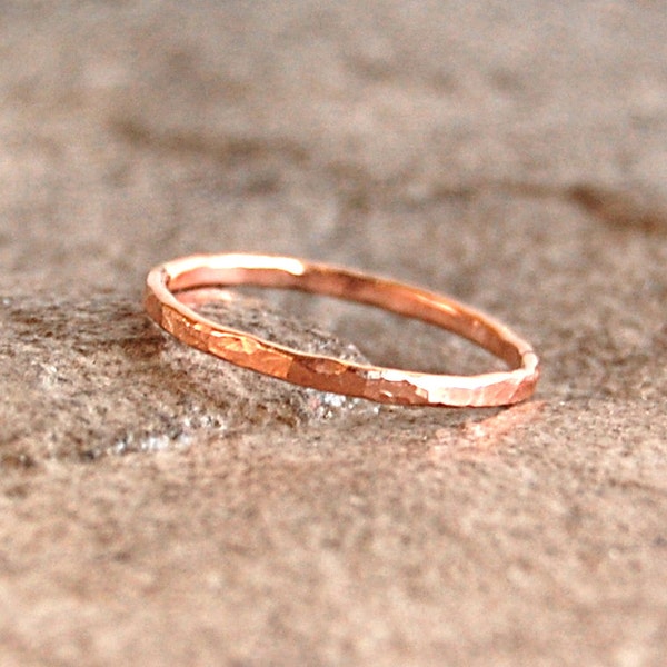 Rose Gold Fill Skinny Stacking Ring - Hammered Thin Ring
