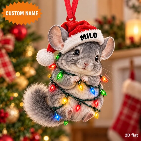 Personalized Rodent Xmas Ornament, Custom Name Chinchilla Holiday Decoration, Cute Small Pet Tree Keepsake, Animal Lover