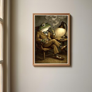 Dapper Frog Wall Art, Smoking Cigar Poster, Gentleman Frog Print, Vintage Animal Decor