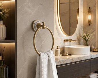 Brass Towel Ring Wall Mounted Bathroom Vintage Ceramic Gold Hand Towel Holder