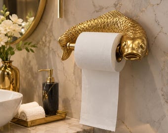 Gouden Koi Vis Toiletrolhouder, Wandmontage Gouden Badkamerdecoratie, Waterdichte PVC Toiletrolhouder, Cadeau