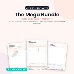 ADHD Planner Bundle, Daily Living Kit for Adults, Digital Planner + Toolkit, Executive Function & Routine Bundle, Instant Download