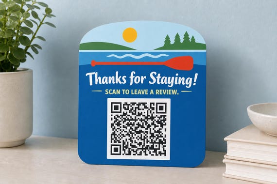 PaddleBright Lake Review QR Sign, Personalized Guest Thank You Decor, Waterfront Vacation Rental Sign