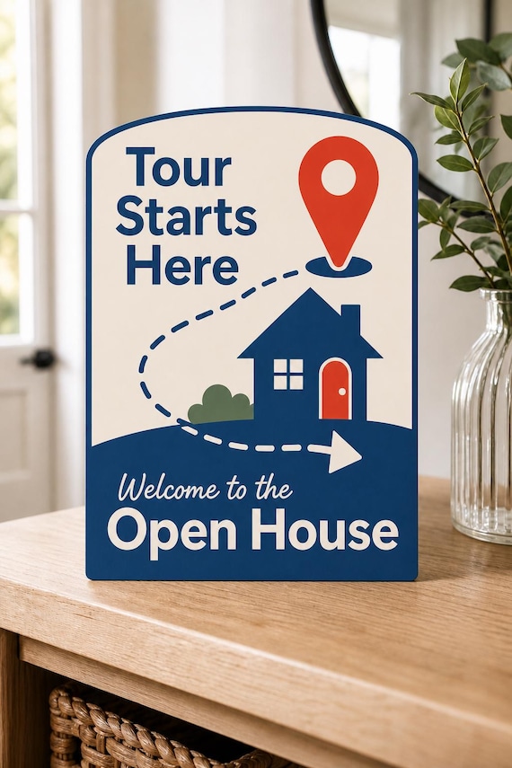 Wayfinder Tour Starts Here Sign, Personalized Open House Realtor Direction Decor, Real Estate Welcome Display
