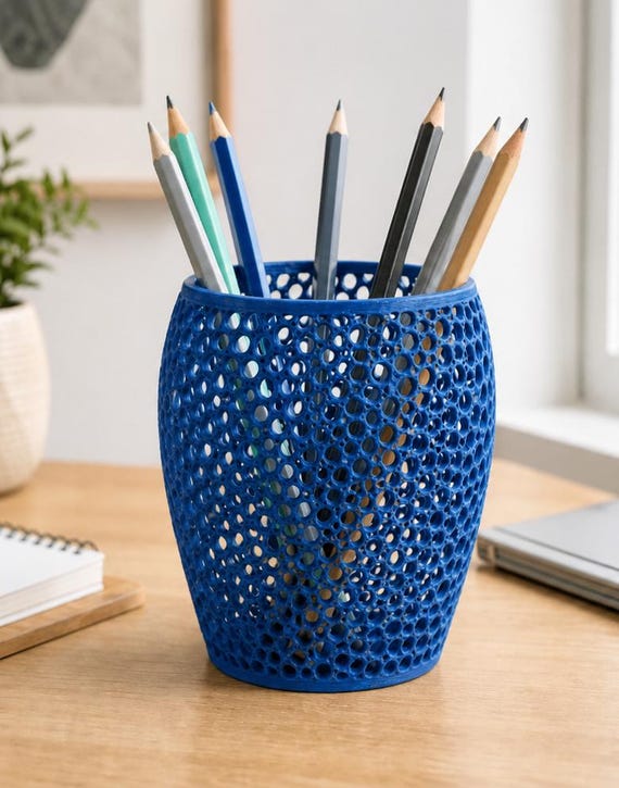Breezewick Utility Cup, Openwork Pencil Holder, Toothbrush Caddy, Modern Desk and Bathroom Organizer