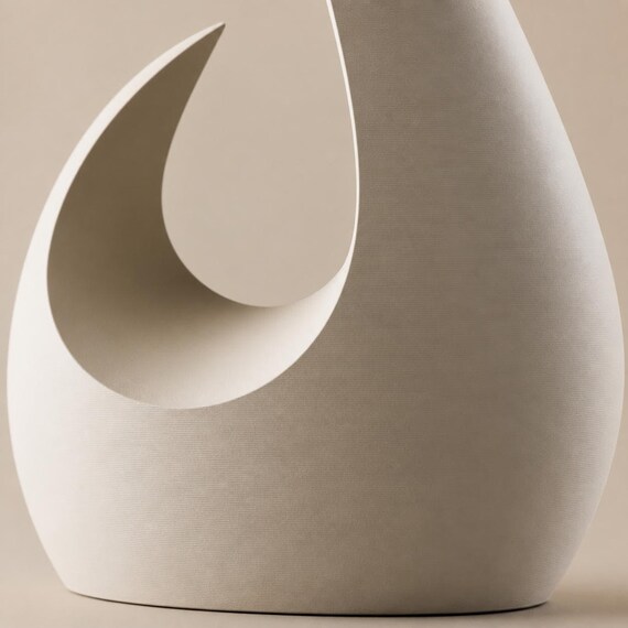 MoonGate Statement Vase, macro close-up of the Solstice Arc vase crescent rim and fine Ivory White matte texture