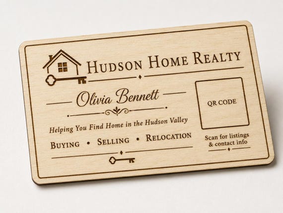 Custom Engraved Birch Business Cards with Portrait, Wooden Realtor Cards, Personalized Logo Contact Cards with Free Case, product view 3