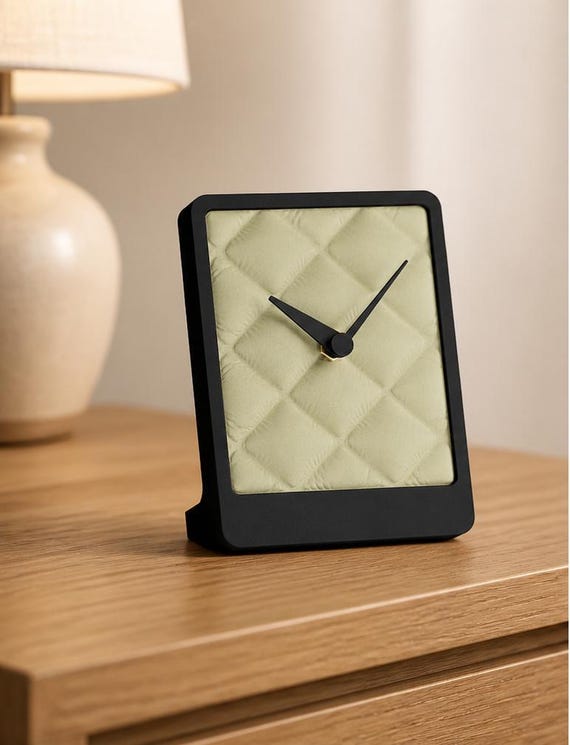 CushionTick Quilted Table Clock, Soft Textured Desk Timepiece for Home Office, Mantel or Bedside Shelf