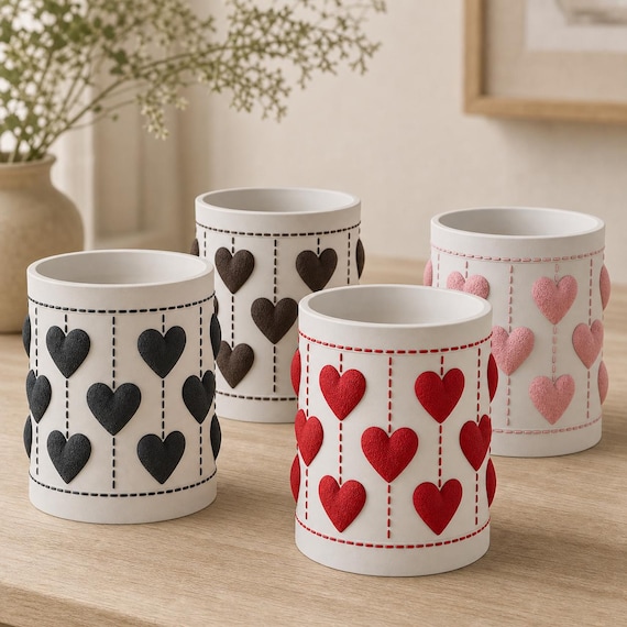 Dearheart Keepsake Vessel, close-up group scene showing all four Heartloom colorways together from varied angles