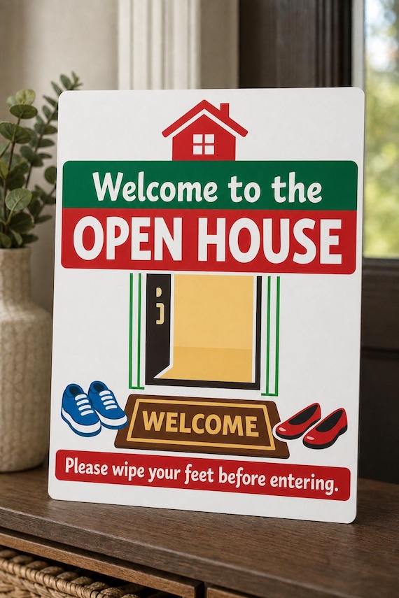 StepInside Open House Wipe Feet Sign, Personalized Realtor Entry Reminder, Real Estate Showing Decor