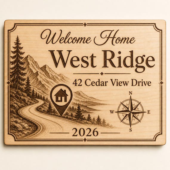 Scenic Journey Home Sign, Personalized Place and Address, Engraved Birch Realtor Closing Gift