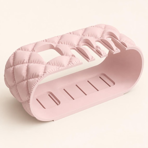 Rear three-quarter close-up of a Sakura Pink Brushbay Five-Slot Caddy