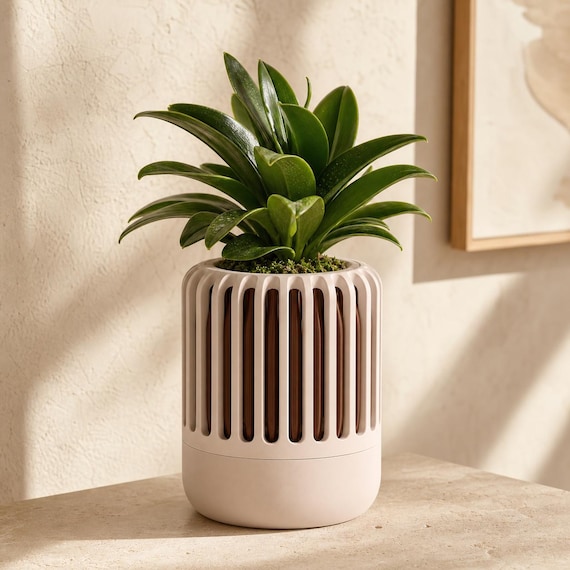 Close-up of the BreezeCage Orchid Pot in the Sandstone Grove colorway