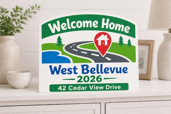Welcome Home Road Sign, Personalized Place and Address, Colorful Realtor Closing Gift