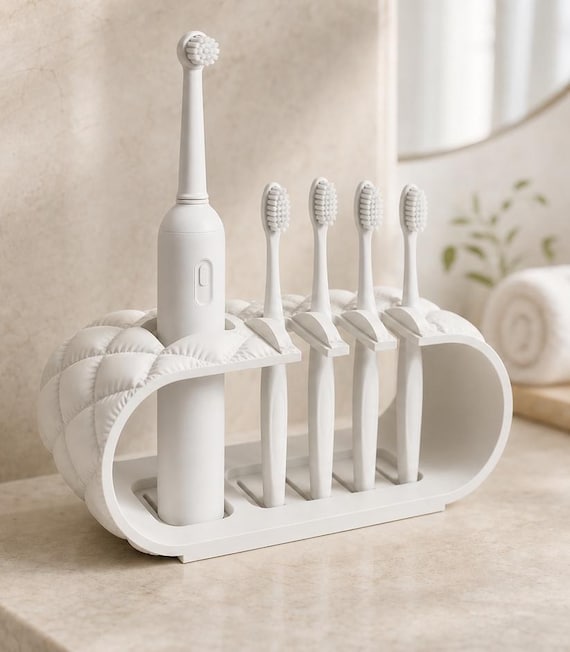 Brushbay Five-Slot Caddy, Family Toothbrush Organizer, Electric Brush Stand and Bathroom Counter Storage