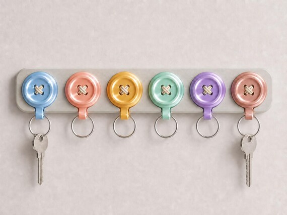 Close-up of the six-slot SpinKey Welcome Rail wall key holder in the glossy Silk colorway