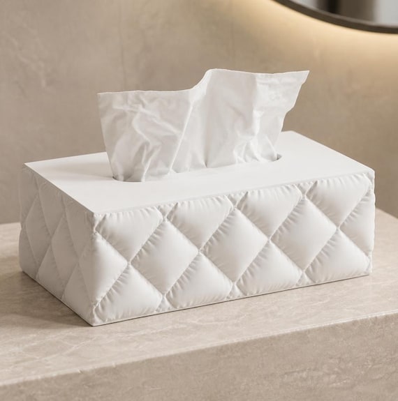 Cottonstay Bath Collection, Quilted Tissue Cover, Toothbrush Holder, Soap Dish and Vanity Storage