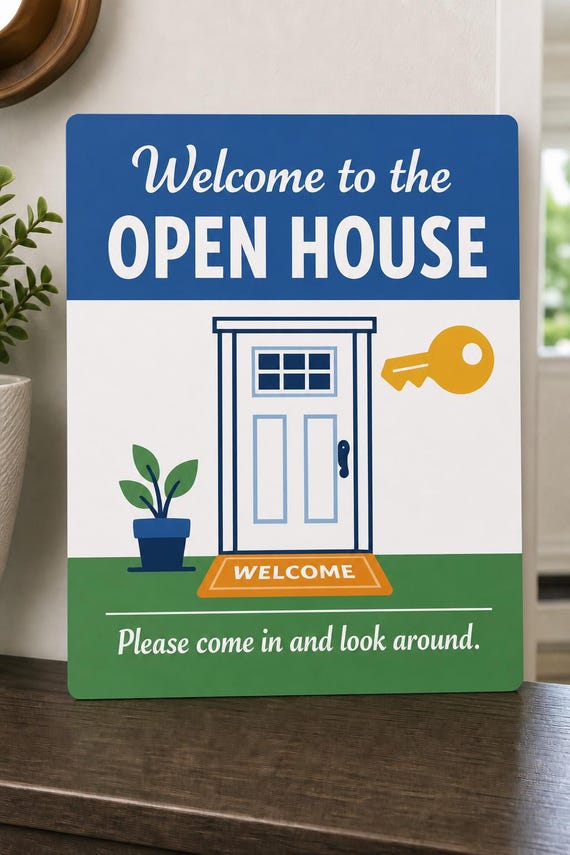 BlueDoor Open House Welcome Sign, Personalized Come In and Look Around Realtor Decor, Property Tour Display