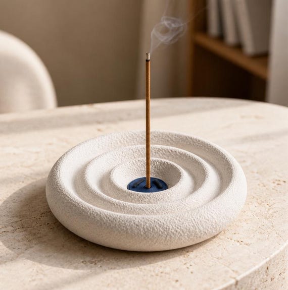 QuietTide Ripple Incense Dish, Textured Two Color Ash Catcher for Meditation Room, Shelf or Altar