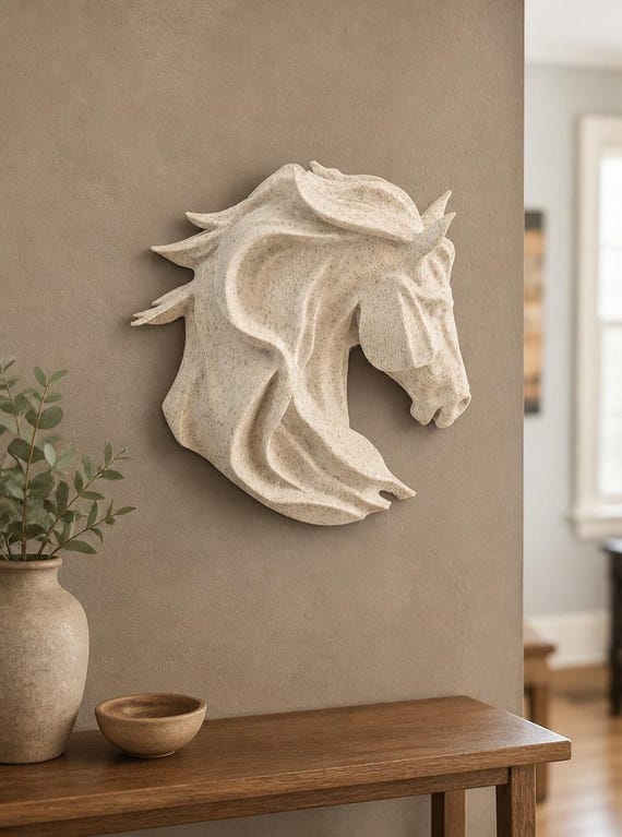 Homestead Equine Wall Sculpture, Modern Farmhouse Horse Bust Decor for Living Room, Office or Den