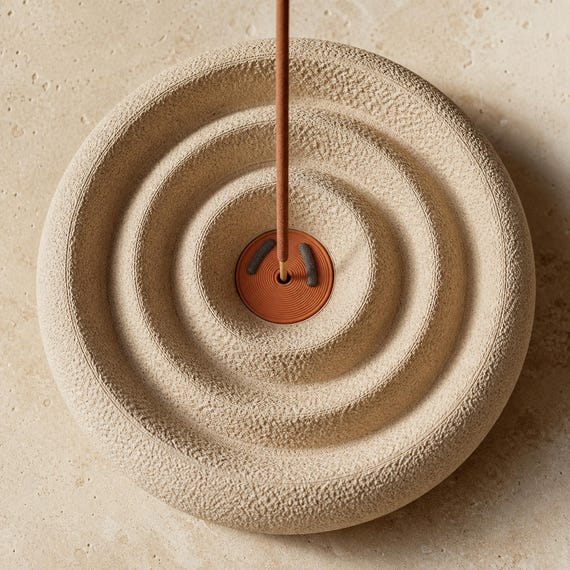 QuietTide Incense Dish, top-down close-up of the textured Stillwave incense holder in the Desert Ember colorway