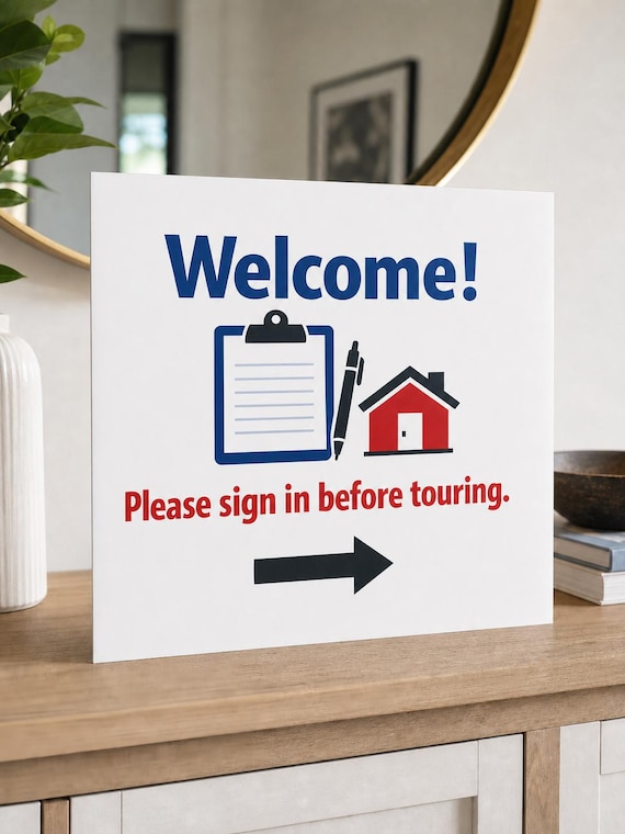 WelcomeRoute Open House Sign In Sign, Personalized Realtor Direction Display, Real Estate Tour Decor