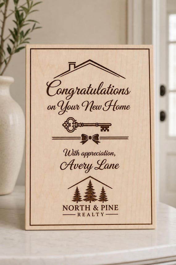 Closing Key Appreciation Sign, Personalized Realtor Thank You Gift, Engraved Birch New Home Plaque