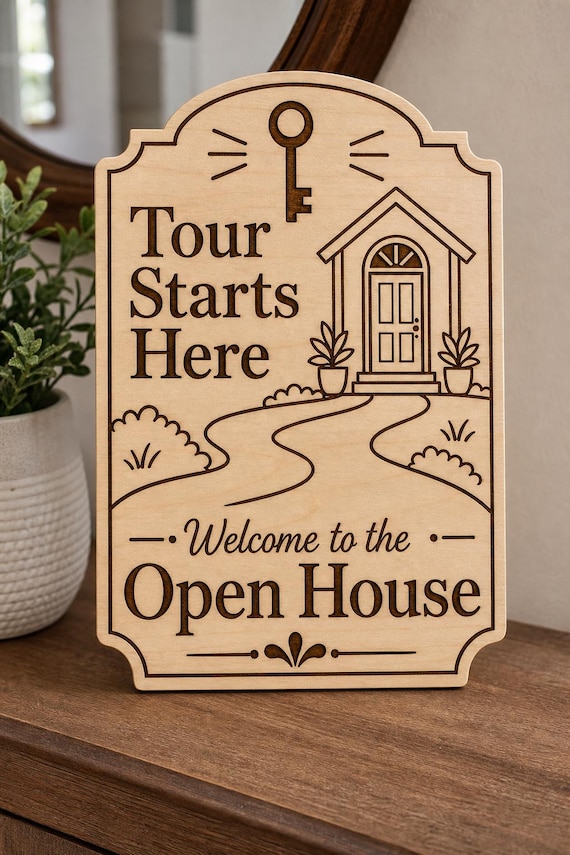 GardenPath Tour Starts Here Sign, Personalized Open House Welcome, Engraved Birch Realtor Decor
