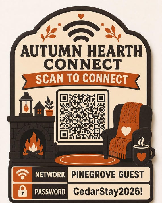 Autumn Hearth Connect Guest WiFi Sign, Personalized QR Code, Cozy Fall Host Decor