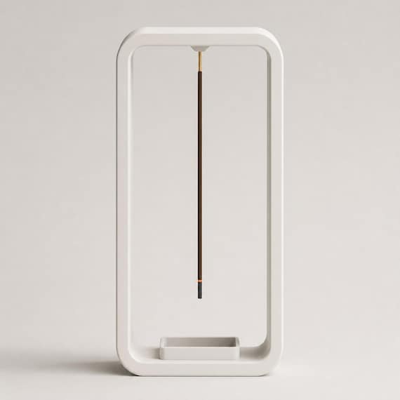Straight-on close-up of a White EmberLift Incense Stand with its fitted ash tray