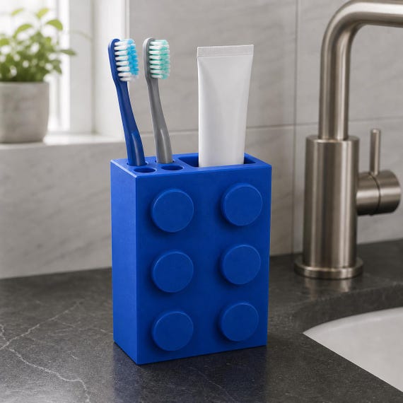 Building Brick Toothbrush Holder, Colorful Bathroom Counter Organizer, Kids Sink Storage, Custom Color Brush and Toothpaste Cup